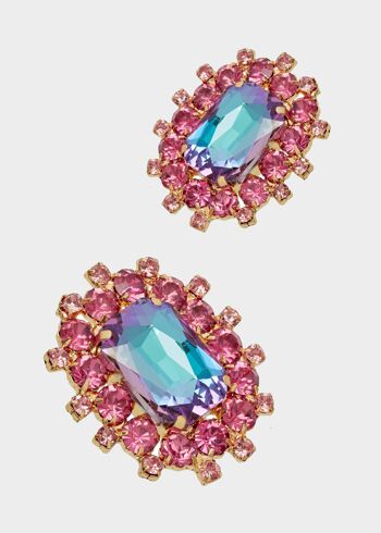 BOUCLES D'OREILLES DE THÉ AVEC PIERRES BLEUES ET FUSHIA 2