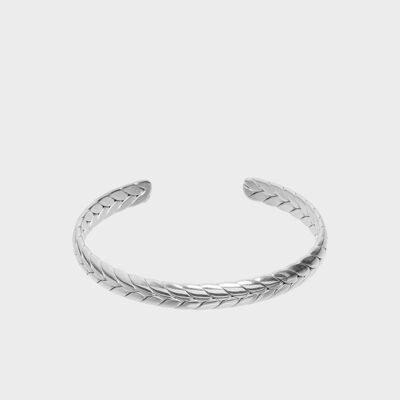 TACHE. BRACELET RIGIDE EN ACIER SID LEAF EN ARGENT