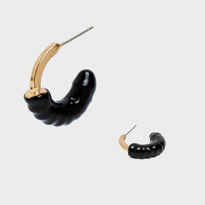 SHERI HOOP EARRINGS ENAMEL BLACK