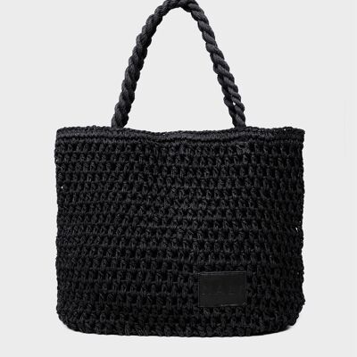 SALOME SHOULDER BAG IN BLACK RAFFIA