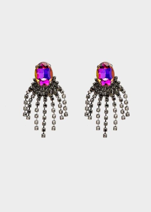NINA EARRINGS WITH GREY CRYSTAL FRINGES AND STONE