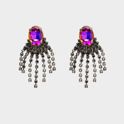 NINA EARRINGS WITH GREY CRYSTAL FRINGES AND STONE