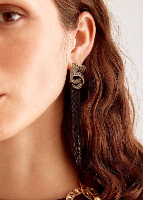 LONG GOLD CHAIN EARRINGSWITH BLACK CRYSTALS