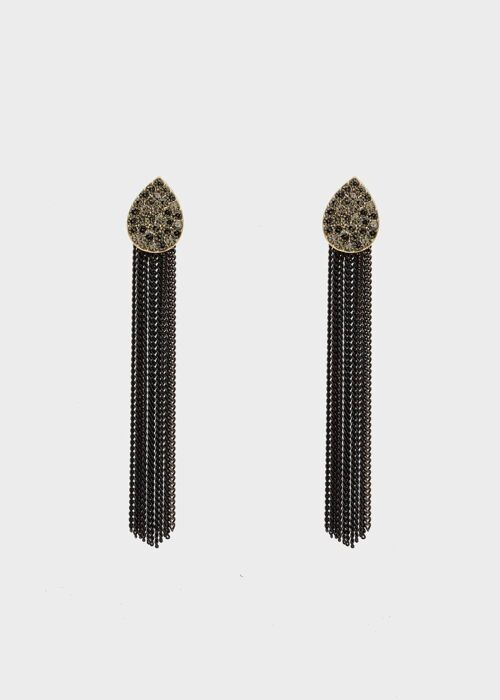 LONG CRYSTAL EARRINGS WITH DROP AND FRINGES