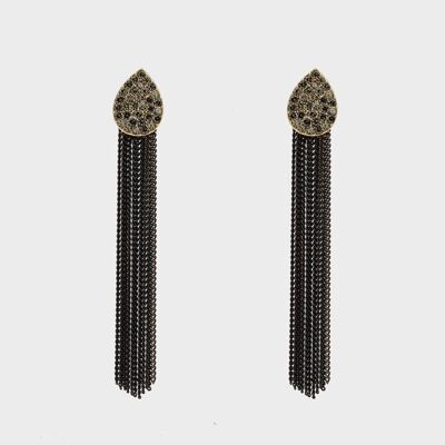 LONG CRYSTAL EARRINGS WITH DROP AND FRINGES