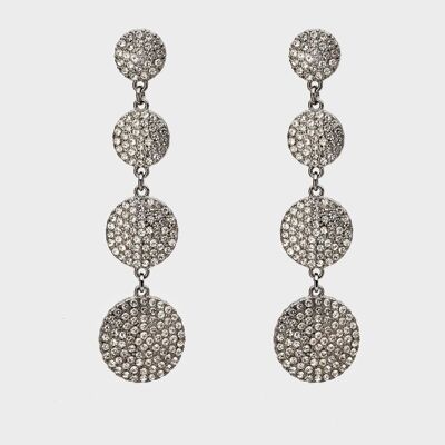 BOUCLES D'OREILLES LONGUES LIA GRIS AVEC CERCLES EN CRISTAL