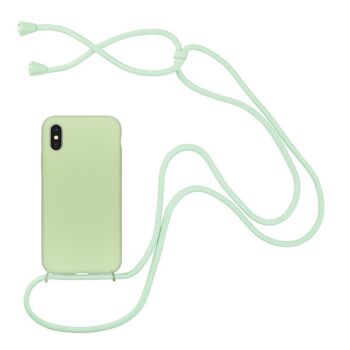 Coque compatible iPhone XR silicone liquide avec cordon - Vert 1