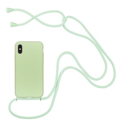 Coque compatible iPhone XR silicone liquide avec cordon - Vert