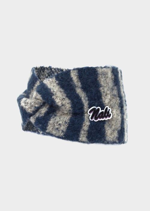 KNITTED HEADBAND WITH BLUE AND GREY STRIPES