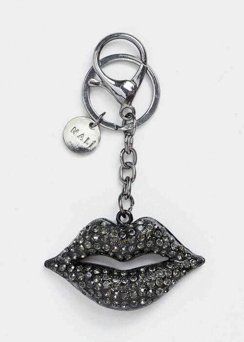 KISS KEYRING DARK GREY AND CRYSTALS