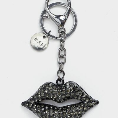 KISS KEYRING DARK GREY AND CRYSTALS