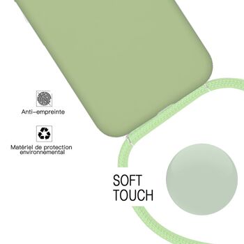 Coque compatible iPhone 7/8/SE silicone liquide avec cordon - Vert 3