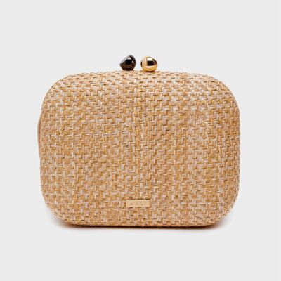 CLUTCH KARA CUADRADO EN RAFIA BEIGE