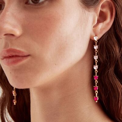 BOUCLES D'OREILLES CŒUR AVEC PIERRES FUSHIA