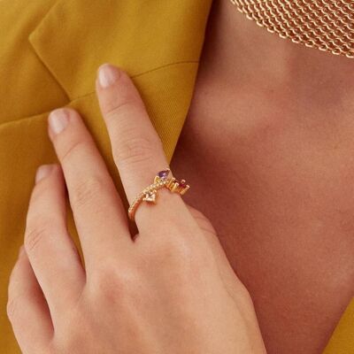 ANILLO DE ORO CON CIRCONITAS NARANJA ROSA VERDE