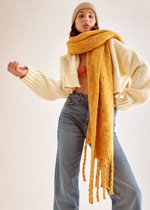 GLORY SCARF WITH FRINGES MUSTARD