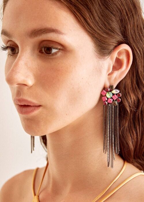 GIO LONG CHAIN EARRINGS WITH COLORED CRYSTALS