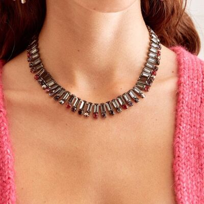 ELA GREY NECKLACE WITH BAGUETTE-CUT CRYSTALS