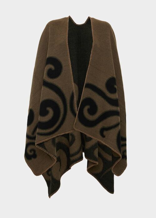 DOUBLE FACE PRINTED PONCHO MUD AND GREEN