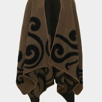 DOUBLE FACE PRINTED PONCHO MUD AND GREEN