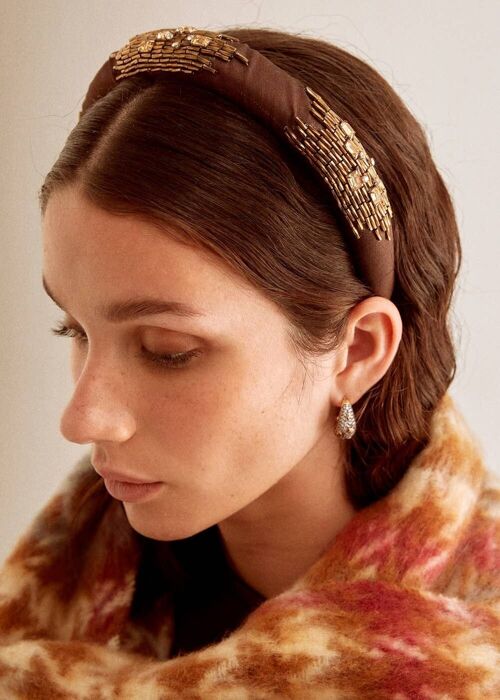 DELIA DARK BROWN HEADBAND WITH GOLD BEADS