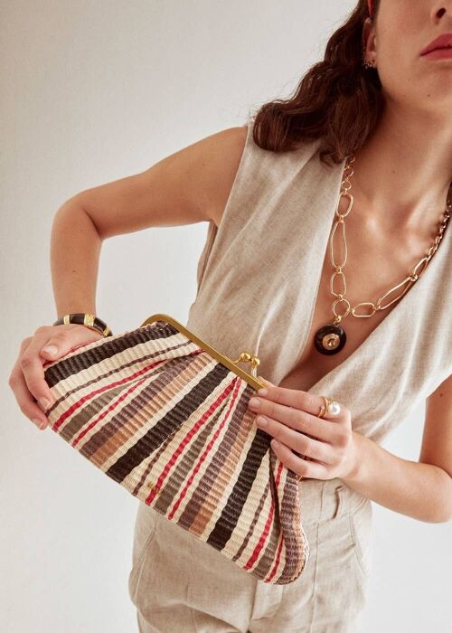 CANDY RAFFIA CLUTCH IN BLACK AND BEIGE