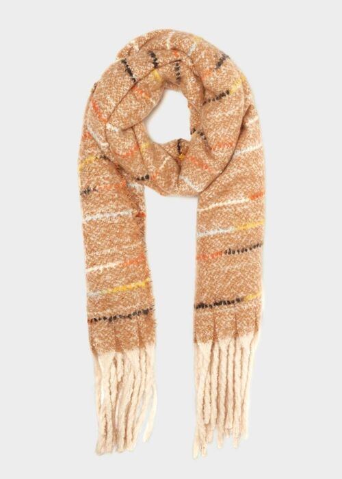 BEIGE SCARF WITH COLORED STRIPES