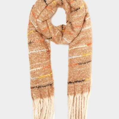 BEIGE SCARF WITH COLORED STRIPES