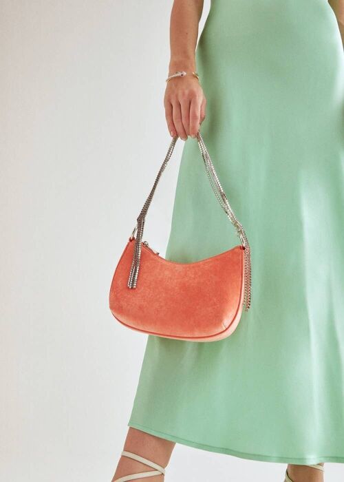 ALEXA VELVET SHOULDER BAG W/ CRYSTALS IN PEACH