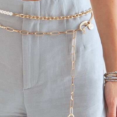 AIRAM GOLD BELT W/ CRYSTALS AND PEARLS