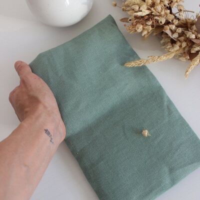 Small dry flax seed hot water bottle - Khaki green linen
