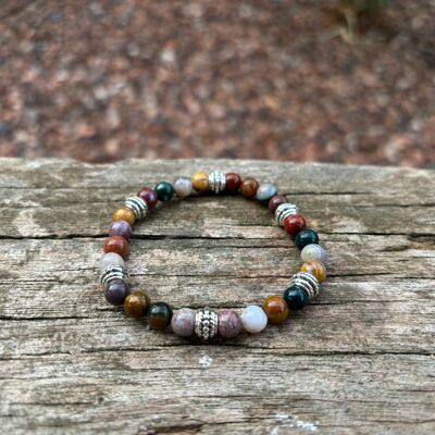 Elasticated Lithotherapy bracelet, natural Indian Agate beads, made in France
