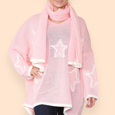 Pull tricoté étoile avec écharpe assortie
