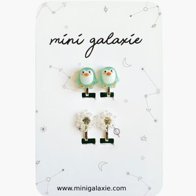 Clip-on earrings for children - penguins and snowflakes