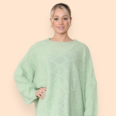 Oversized Mesh Knit Jumper with Baggy Cuffed Sleeves