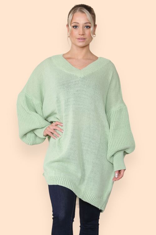 Balloon Sleeves V Neck Knitted Jumper