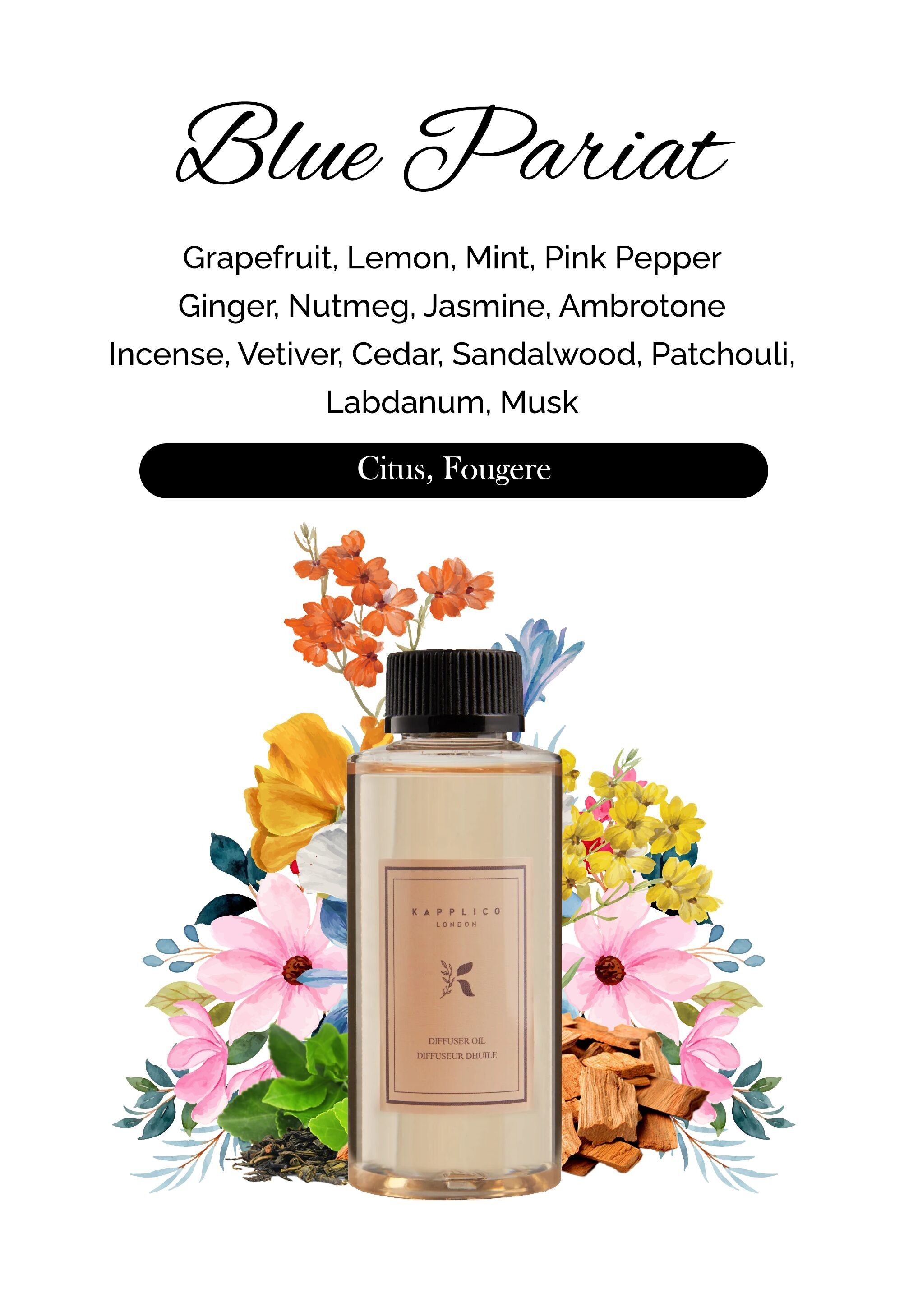 Kapplico Blue Pariat Diffusoröl 200 ml – reine und entspannende Aromatherapie-ätherische Ölmischung