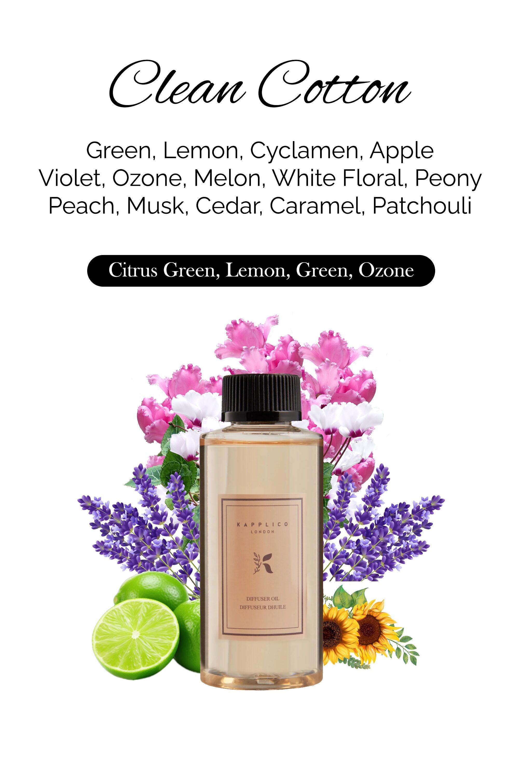 Kapplico Clean Cotton Diffusoröl 200 ml – frischer Leinenduft für Aromatherapie und Raumduft