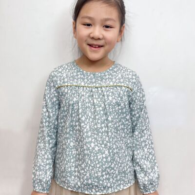 Long-sleeved liberty floral top with gold thread for girls
