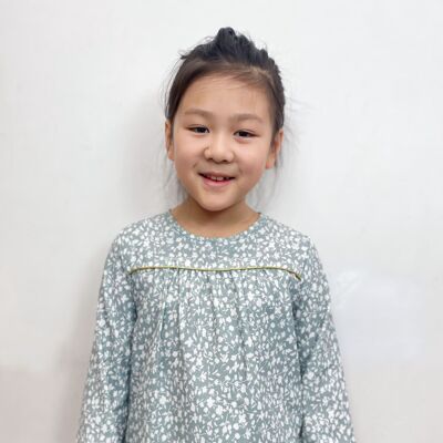 Long-sleeved liberty floral top with gold thread for girls
