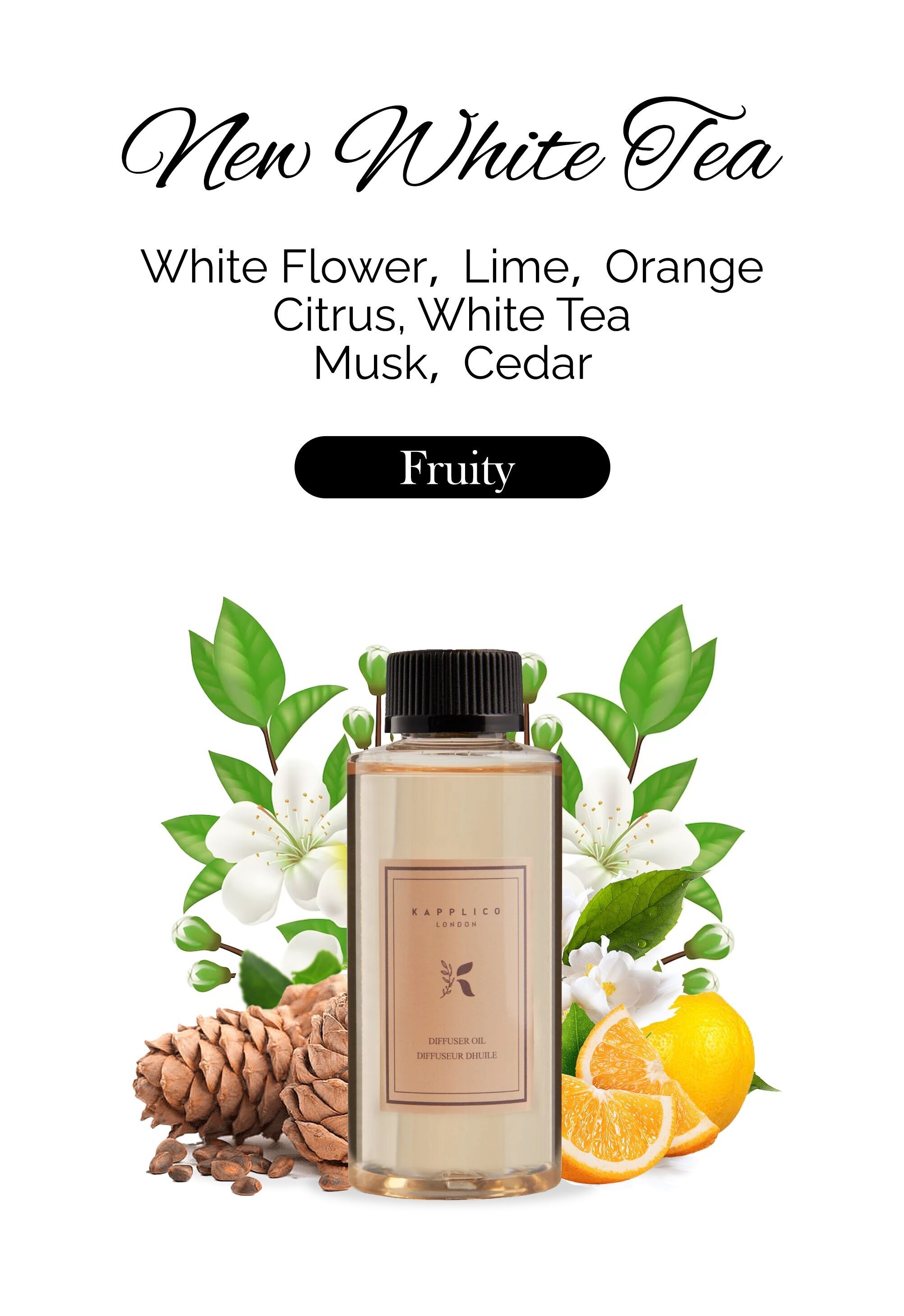 Kapplico Neues Diffusoröl für weißen Tee, 200 ml – reine und erfrischende Aromatherapie-ätherische Ölmischung