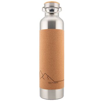 Gourde en acier inoxydable isolée 1000 ml - revêtement en liège - bouteille thermos durable - motif Montagne 2