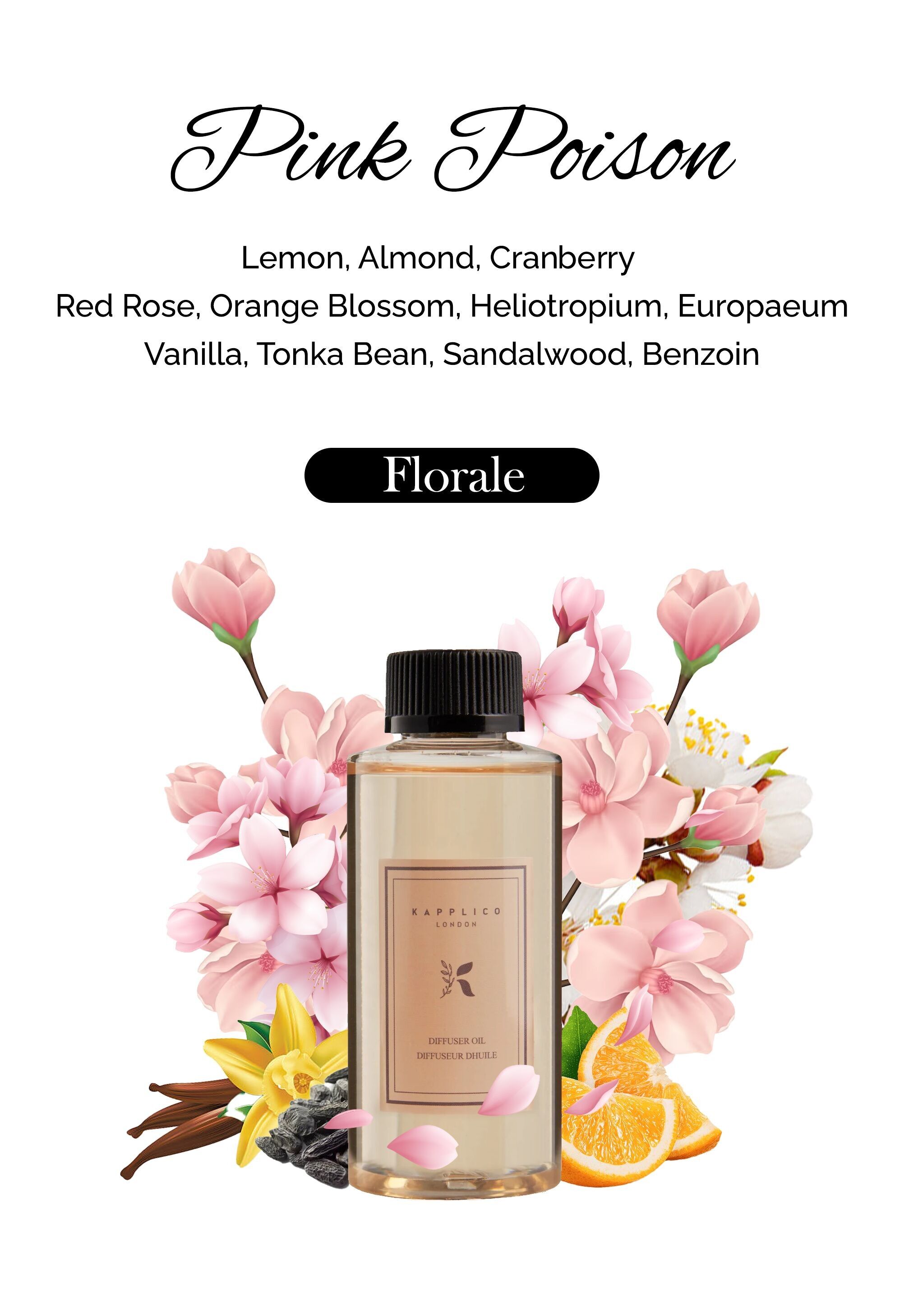 Kapplico Pink Poison Diffusoröl 200 ml – bezaubernde ätherische Ölmischung mit floraler Aromatherapie für die häusliche Atmosphäre