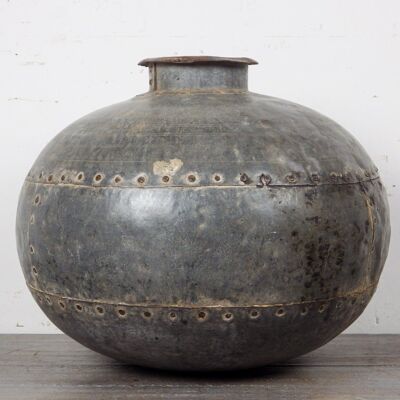 Vintage Indian Riveted Metal Water Pot