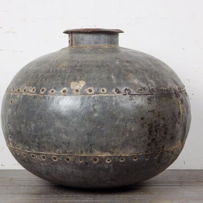 Vintage Indian Riveted Metal Water Pot