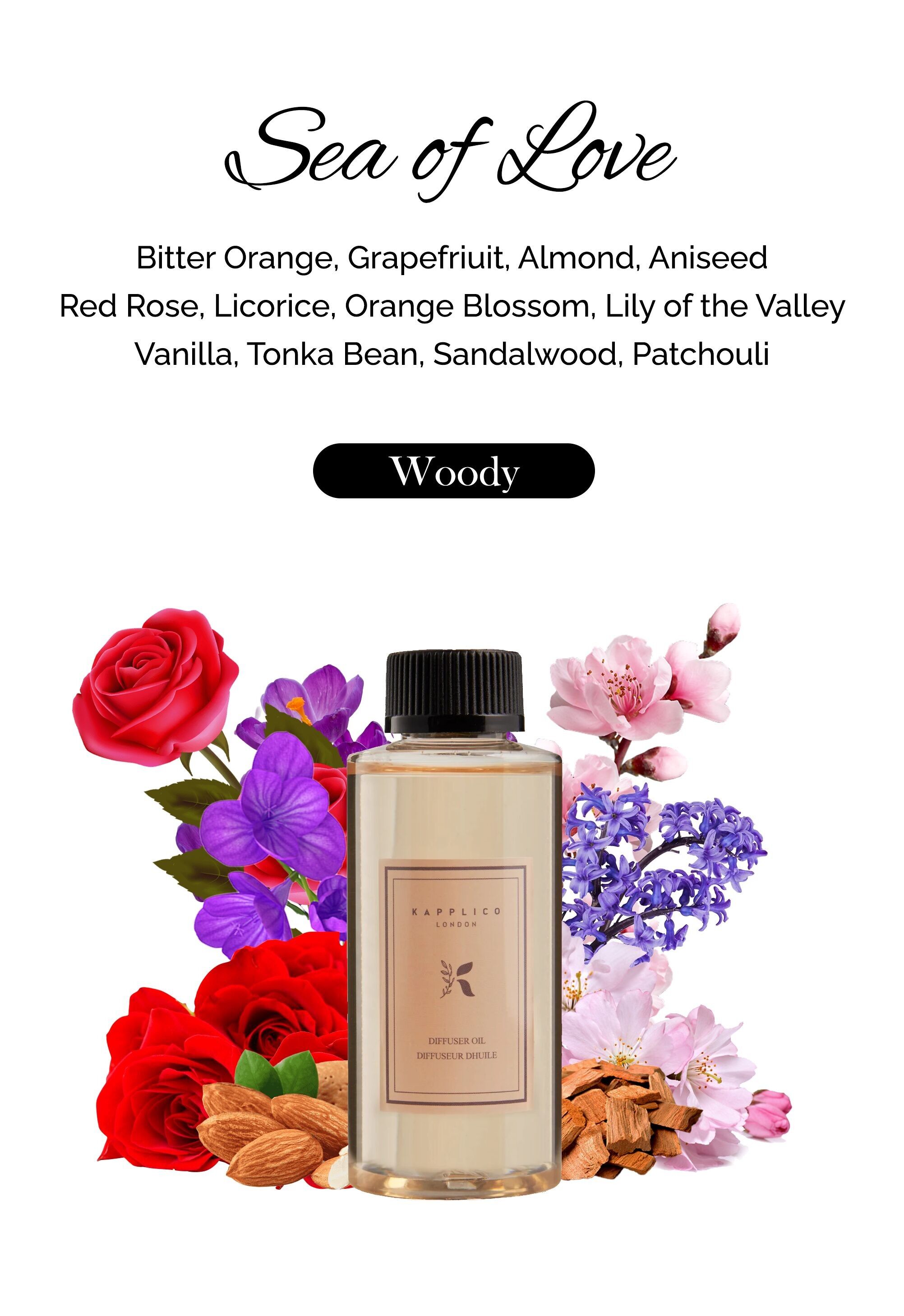 Kapplico Sea of ​​Love Diffusoröl 200 ml – romantische, vom Ozean inspirierte Aromatherapie-ätherische Ölmischung