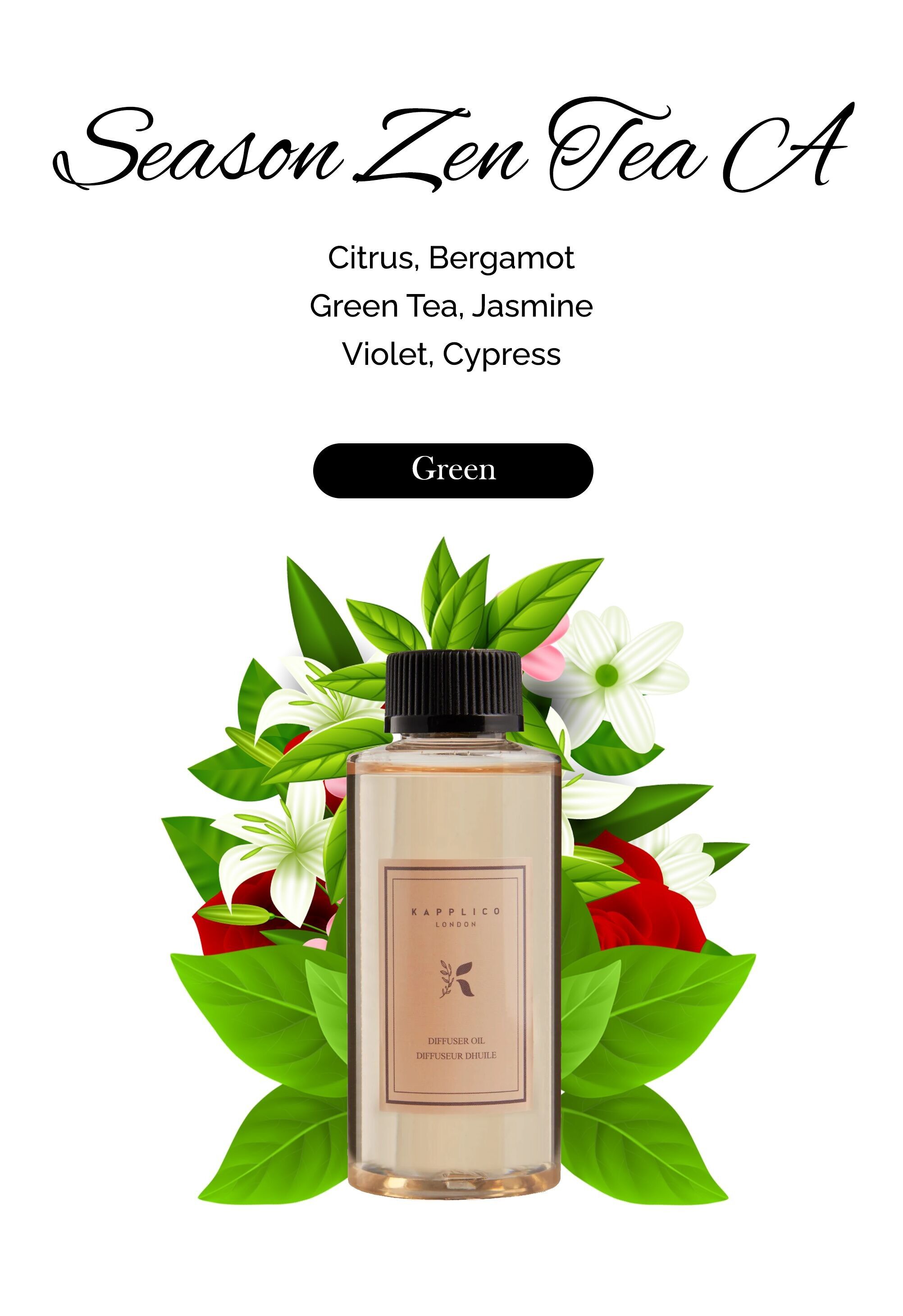 Kapplico Season Zen Tee-Diffusoröl 200 ml – ruhige Aromatherapie-ätherische Ölmischung für eine entspannende Atmosphäre