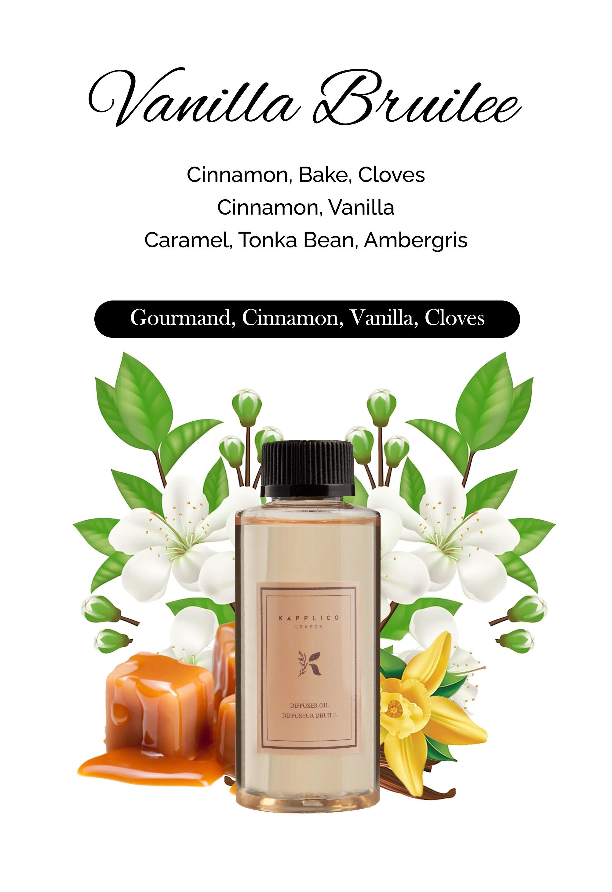 Kapplico Vanilla Brulee Diffusoröl 200 ml – süße und beruhigende Aromatherapie-ätherische Ölmischung für die häusliche Atmosphäre