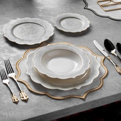 KONIGTUM Luxury White and Gold 24 Piece New Bone China Dinnerware Set for 6 People | Dinner Plates, Soup Plates, Dessert Plates, Small Plates | Crockery Dinner Service Set | KOV-BU