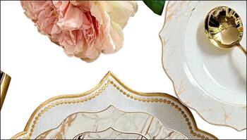 KONIGTUM Service de table de luxe en porcelaine tendre 24 pièces blanc et doré pour 6 personnes | Assiettes plates, assiettes creuses, assiettes à dessert, petites assiettes | Service de Table Vaisselle | KOV-MA 3